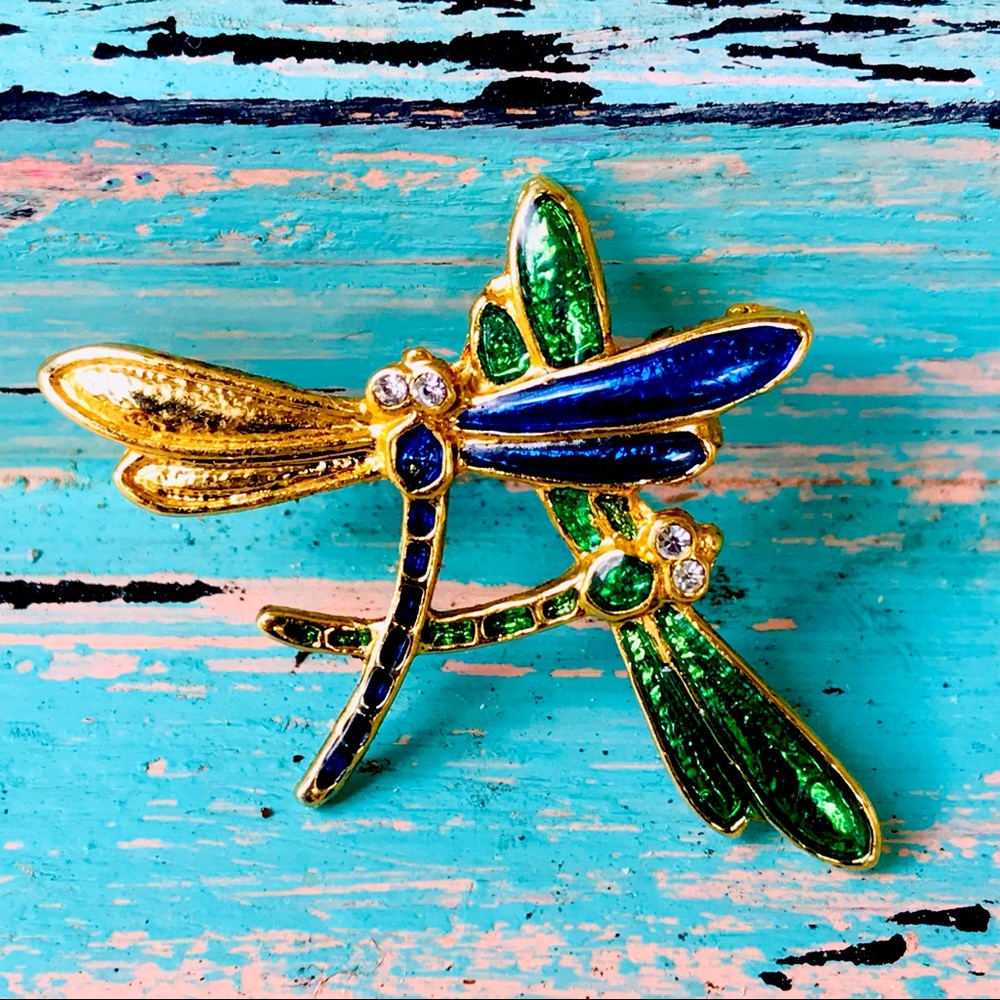 Vintage Inspired Gramacore Style Dragonfly Crystal Rhinestone Brooch Pin